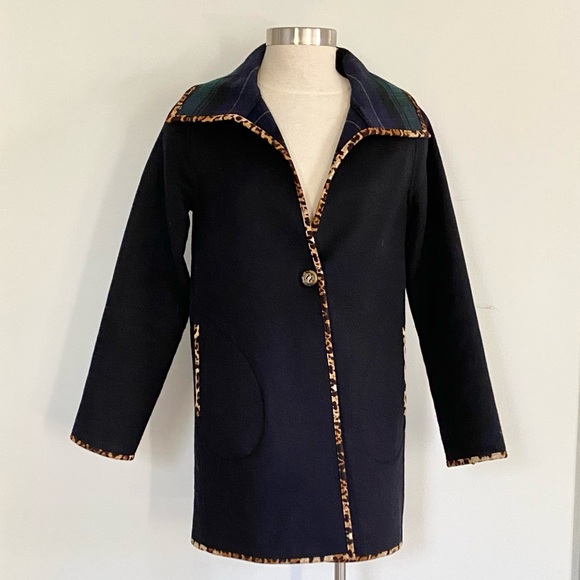 Soft Surroundings Reversible Plaid Leopard Wool Coat - Picture 1 of 8